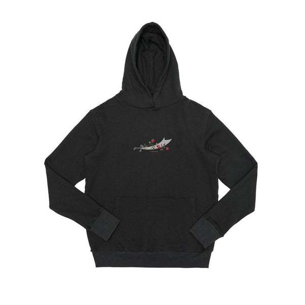 Signature Embroidery Ya Hussain French-Terry Lightweight Pullover Hoodie: Black